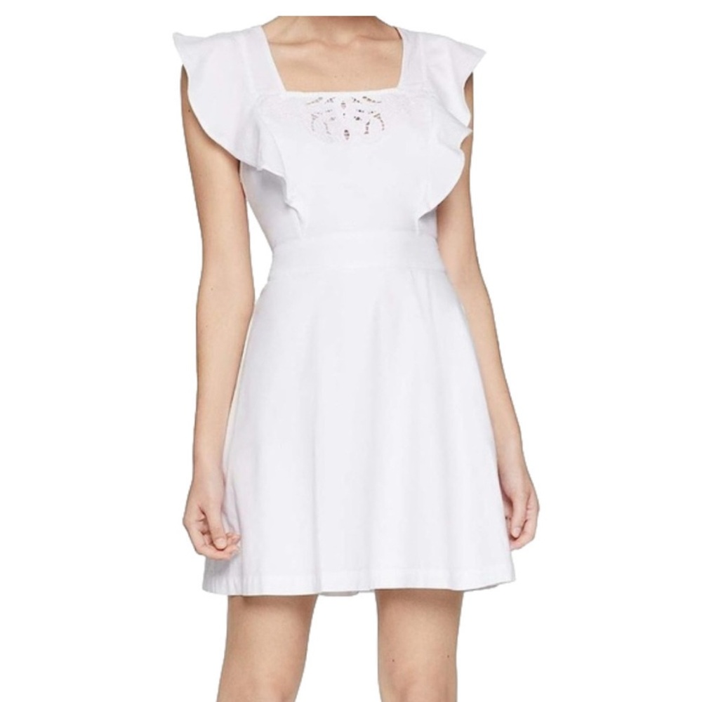 BCBGeneration White Cotton Eyelet Embroidered Apron Open Back Dress
